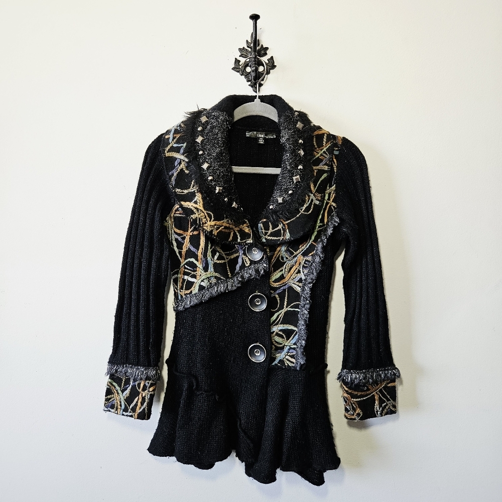 Sioni Wool Embroidered Patchwork Sweater Size Small Petite
